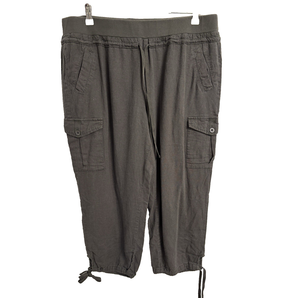 Caffe‎ Marrakesh Women's L Green Linen Blend Cargo Capri Pants Baggy Festival